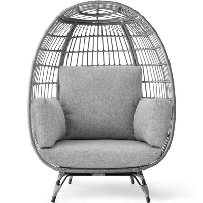 Best Choice Products Wicker Egg Chair Oversized Indoor Outdoor Patio Lounger W/ Steel Frame, 440lb Capacity In Gray