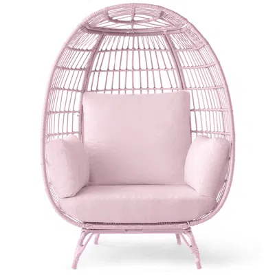 Best Choice Products Wicker Egg Chair Oversized Indoor Outdoor Patio Lounger W/ Steel Frame, 440lb Capacity In Pink