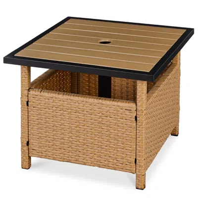 Best Choice Products Wicker Rattan Patio Side Table Outdoor Furniture For Garden, Pool, Deck W/ Umbrella Hole - Natural
