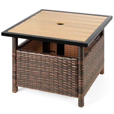 Best Choice Products Wicker Rattan Patio Side Table Outdoor Furniture For Garden, Pool, Deck W/ Umbrella Hole In Brown