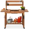 Best Choice Products Wood Garden Potting Bench Workstation Table W/ Sliding Tabletop, 4 Locking Wheels, Dry Sink