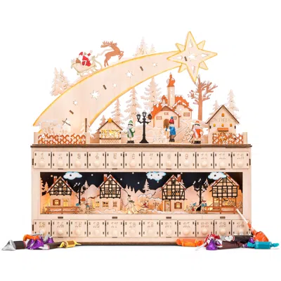 Best Choice Products Wooden Christmas Advent Calendar, Shooting Star W/ Battery-operated Led Light Background In Gray