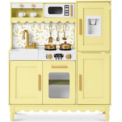 Best Choice Products Wooden Cottage Kids Pretend Play Kitchen With 11 Accessories, Espresso Machine