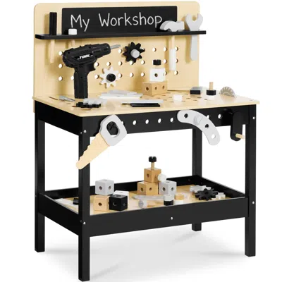 Best Choice Products Wooden Kids Workbench With Battery-powered Drill, Tool Set & Workshop Accessories, Ages 3-5 In Black