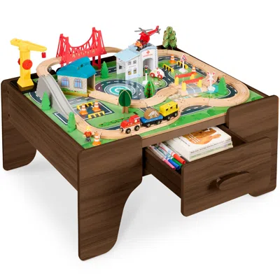 Best Choice Products Wooden Train Set Table For Toddlers, 56pc Multi-activity Table For Kids W/toy Storage Drawer & Rever