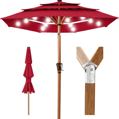 Best Choice Products Woodgrain Pattern 10ft 3-tier Solar Patio Umbrella W/ 24 Led Lights, Tilt
