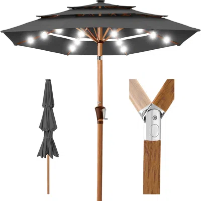 Best Choice Products Woodgrain Pattern 10ft 3-tier Solar Patio Umbrella W/ 24 Led Lights, Tilt