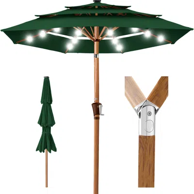 Best Choice Products Woodgrain Pattern 10ft 3-tier Solar Patio Umbrella W/ 24 Led Lights, Tilt