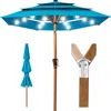 Best Choice Products Woodgrain Pattern 10ft 3-tier Solar Patio Umbrella W/ 24 Led Lights, Tilt