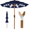 Best Choice Products Woodgrain Pattern 10ft 3-tier Solar Patio Umbrella W/ 24 Led Lights, Tilt
