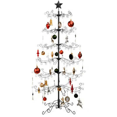 Best Choice Products Wrought Iron Ornament Display Christmas Tree W/ Easy Assembly, Stand In Orange