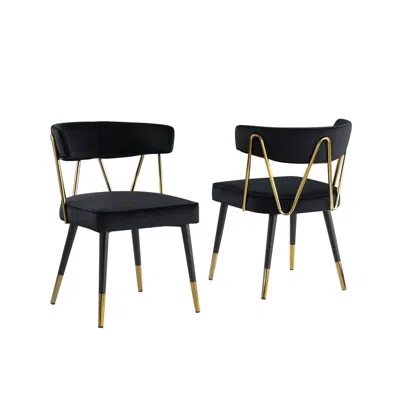 Best Master Furniture Aireys Black Velvet Armless Chair With Gold Accents (set Of 2)