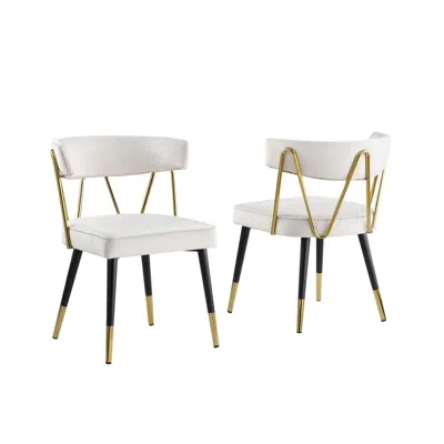 Best Master Furniture Aireys Cream Velvet Armless Chair With Gold Accents (set Of 2) In White
