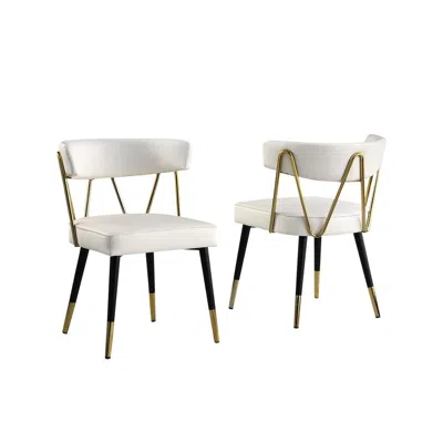 Best Master Furniture Aireys Ivory Faux Leather Armless Chair With Gold Accents (set Of 2) In White