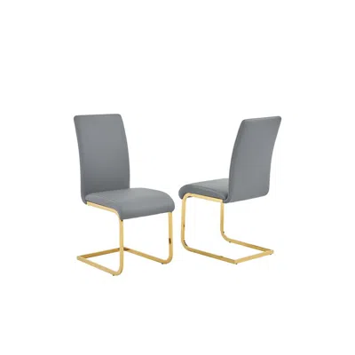 Best Master Furniture Alison Faux Leather Chrome Dining Side Chair In Gray/gold (set Of 2) In Black