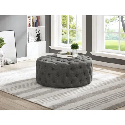 Best Master Furniture Anderson 40" Round Linen Fabric Ottoman In Gray In Black