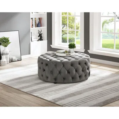Best Master Furniture Anderson 40" Round Velvet Fabric Ottoman In Gray