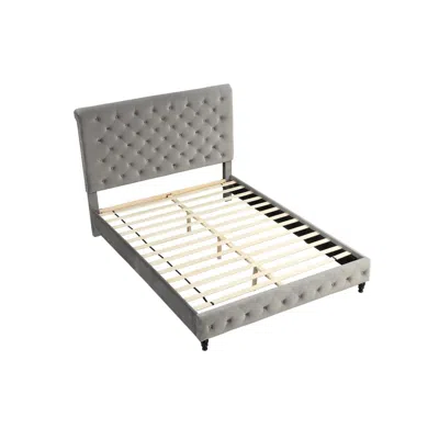 Best Master Furniture Ashley Tufted Velvet Fabric King Platform Bed In Gray