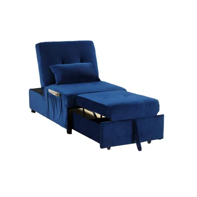 Best Master Furniture Bayani 72" Velvet Adjustable Sleeper Lounge Chaise, Blue