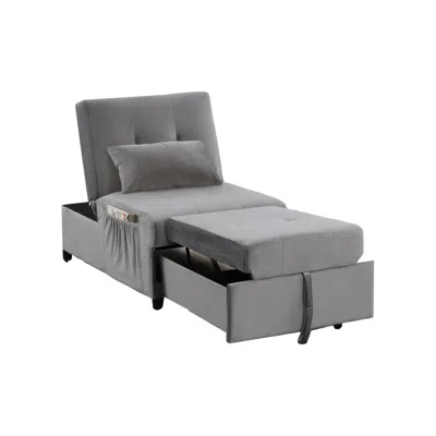 Best Master Furniture Bayani 72" Velvet Adjustable Sleeper Lounge Chaise, Grey In Gray