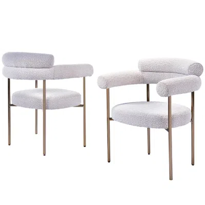 Best Master Furniture Beren Cream Boucle Fabric Dining Chair With Gold Leg, Set Of 2 In White