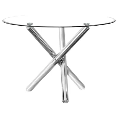 Best Master Furniture Best Master Beverly 43" Round Glass W/stainless Steel Legs Dining Table - Silver In Metallic