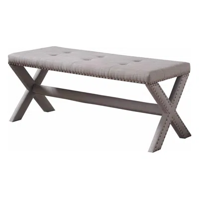 Best Master Furniture Best Master Fabric Upholstered Rectangular Accent Bench In Gray/nail Heads In Neutral