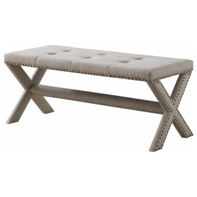 Best Master Furniture Best Master Fabric Upholstered Rectangular Accent Bench In Natural/nail Heads In Gray