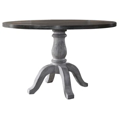 Best Master Furniture Best Master Farmhouse Style Wood Round Dining Table In Weathered Gray In Animal Print