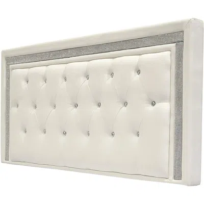 Best Master Furniture Best Master Faux Leather Full/queen Headboard Tufted Crystal Rhinestone In White