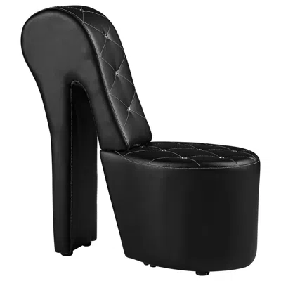 Best Master Furniture Best Master High Heel Faux Leather Crystal Studs Shoe Chair In Black