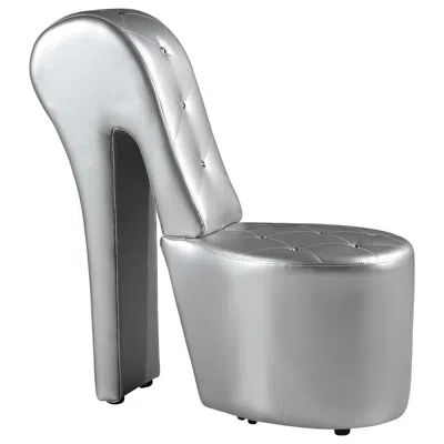 BEST MASTER FURNITURE BEST MASTER HIGH HEEL FAUX LEATHER CRYSTAL STUDS SHOE CHAIR IN SILVER