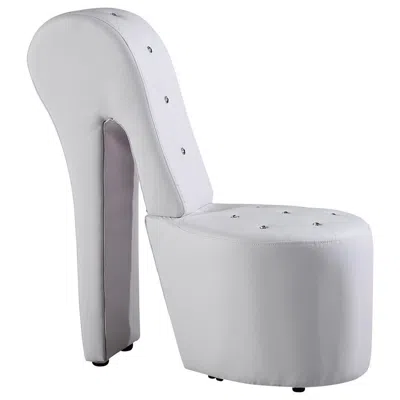 Best Master Furniture Best Master High Heel Faux Leather Crystal Studs Shoe Chair In White In Blue