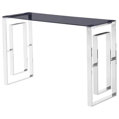 Best Master Furniture Best Master Mallory Stainless Steel And Smoked Glass Console Table In Silver In Gray