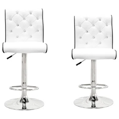 Best Master Furniture Best Master Swivel Bar Stool With Crystal And Tufted Look In White (set Of 2)