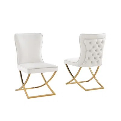 Best Master Furniture Blythe Beige Velvet With Gold Dining Chairs, Set Of 2 In White