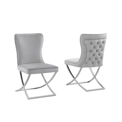 Best Master Furniture Blythe Grey Velvet With Silver Dining Chairs, Set Of 2 In Gray