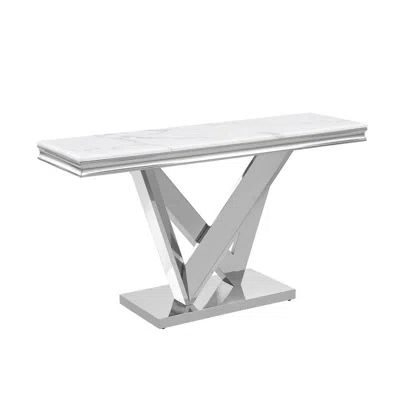 Best Master Furniture Blythe Stone Marble Laminate Silver Sofa Table