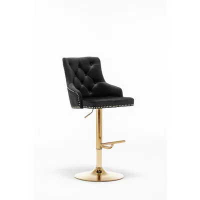 Best Master Furniture Brightcast 2-piece Velvet Tufted Gold Bar Stools In Black