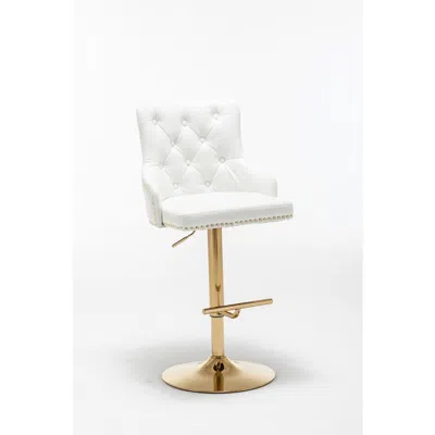 Best Master Furniture Brightcast 2-piece Velvet Tufted Gold Bar Stools In White