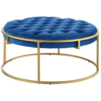 Best Master Furniture Conmara Velvet Round Accent Ottoman Navy Blue, Gold