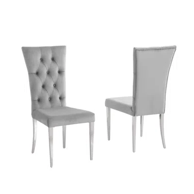 Best Master Furniture Danis Grey Velvet With Silver Dining Chairs, Set Of 2 In Gray