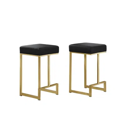Best Master Furniture Dorrington Faux Leather Backless Counter Height Stool In Black/gold (set Of 2)