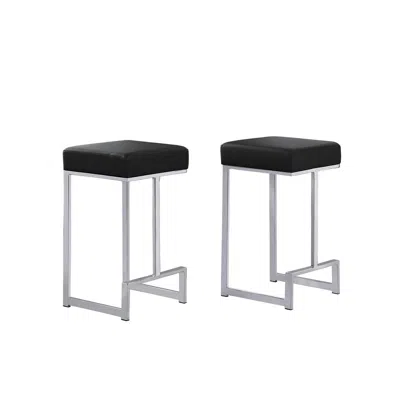 Best Master Furniture Dorrington Faux Leather Backless Counter Height Stool In Black/silver (set Of 2)