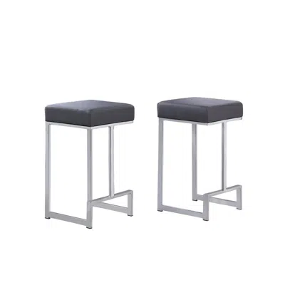 BEST MASTER FURNITURE DORRINGTON FAUX LEATHER BACKLESS COUNTER HEIGHT STOOL IN GRAY/SILVER (SET OF 2)