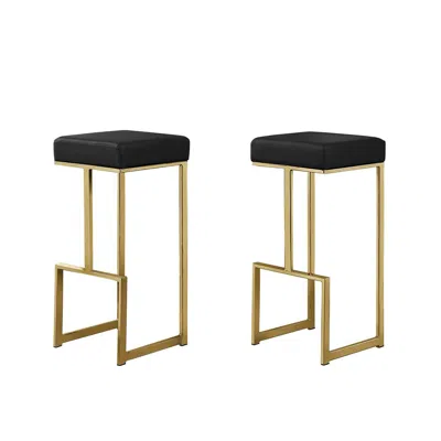 Best Master Furniture Dorrington Modern Faux Leather Backless Bar Stool In Black/gold (set Of 2) In Blue