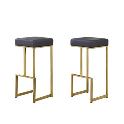 BEST MASTER FURNITURE DORRINGTON MODERN FAUX LEATHER BACKLESS BAR STOOL IN GRAY/GOLD (SET OF 2)