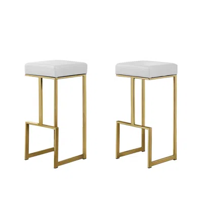 Best Master Furniture Dorrington Modern Faux Leather Backless Bar Stool In White/gold (set Of 2)