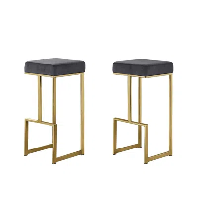 Best Master Furniture Dorrington Modern Velvet Backless Bar Stool In Gray/gold (set Of 2)