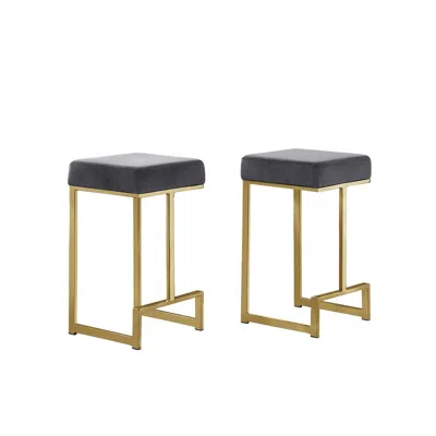 Best Master Furniture Dorrington Velvet Backless Counter Height Stool In Gray/gold (set Of 2)
